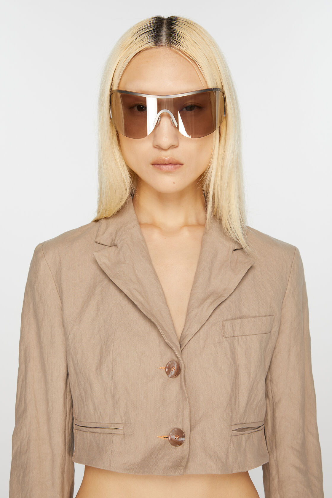 Shop Acne Studios Logo-charm Shield-frame Sunglasses In White