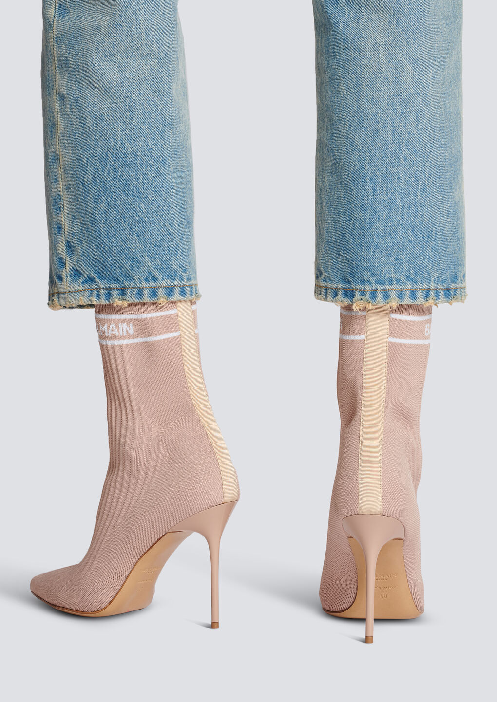 Shop Balmain Stretch Knit Skye Ankle Boots In Nude