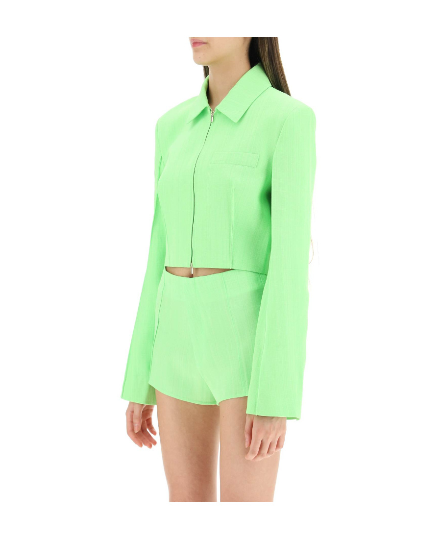Jacquemus Pointed-collar Cropped Jacket In Green