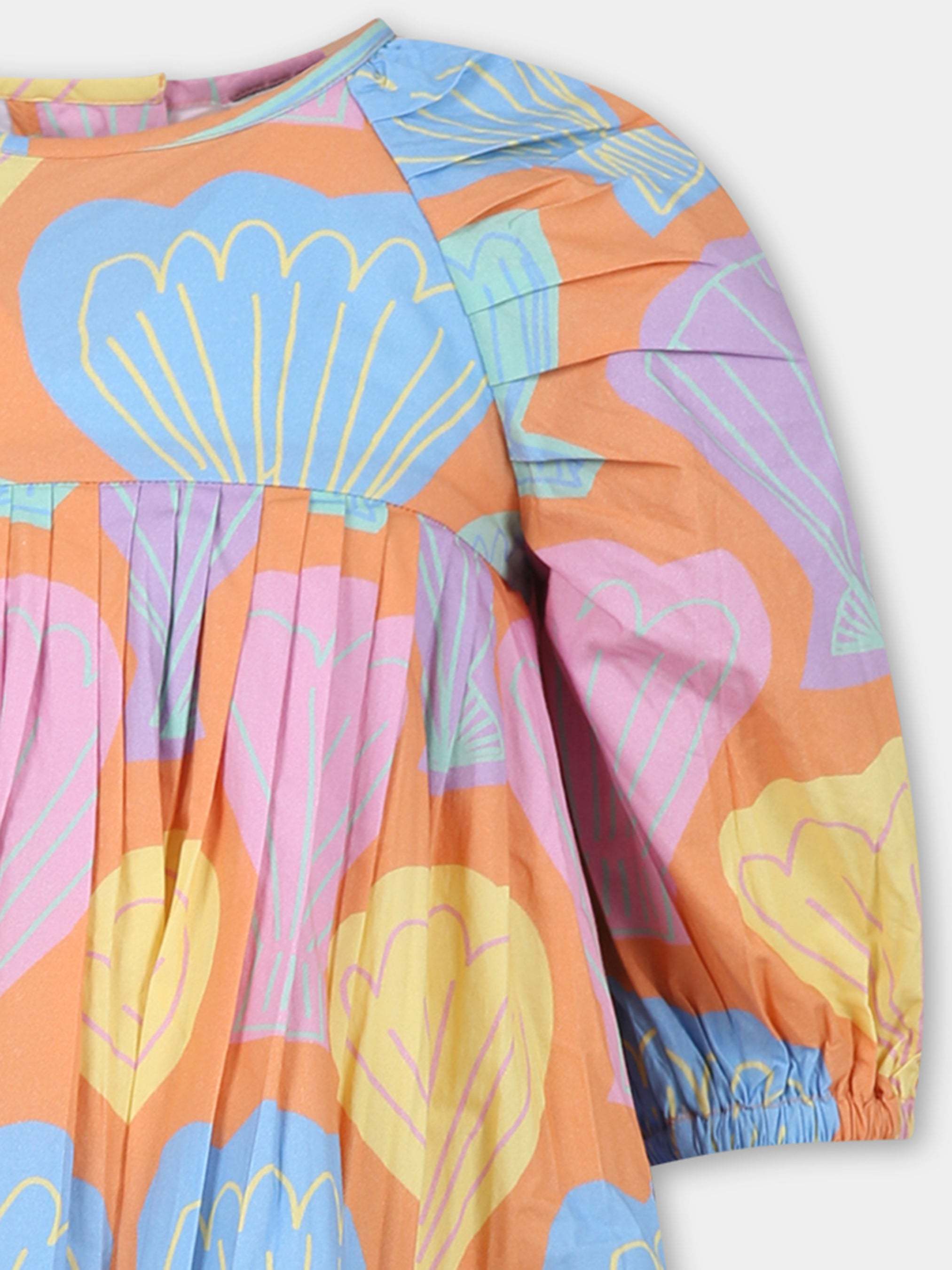 Stella Mccartney Kids Shell-printed Round-neck Flared Dress In Multicolor