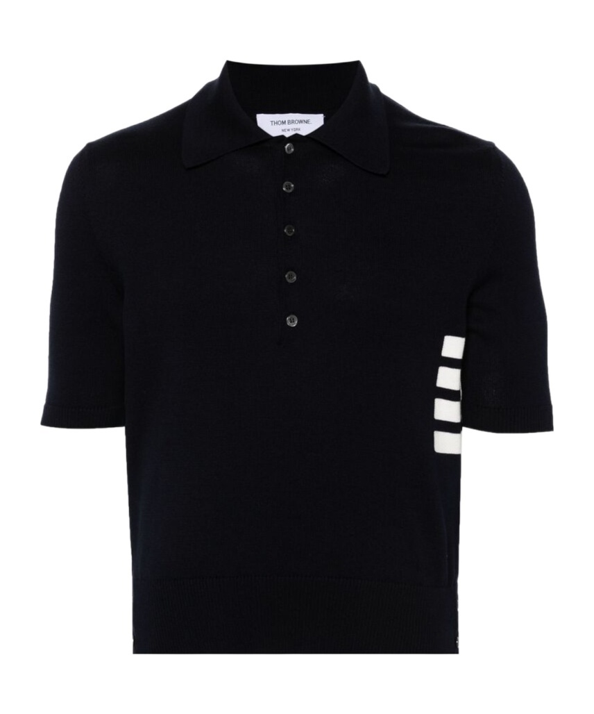 Thom Browne 4-bar Knit Polo Shirt In Black