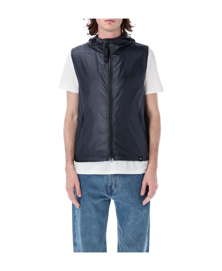 Aspesi Lightweight Hooded Gilet In Black