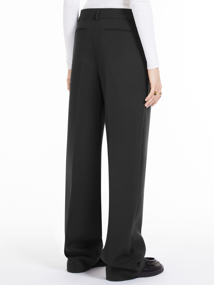 Sportmax Wide Version Elastic Wool Casual Pants In Black