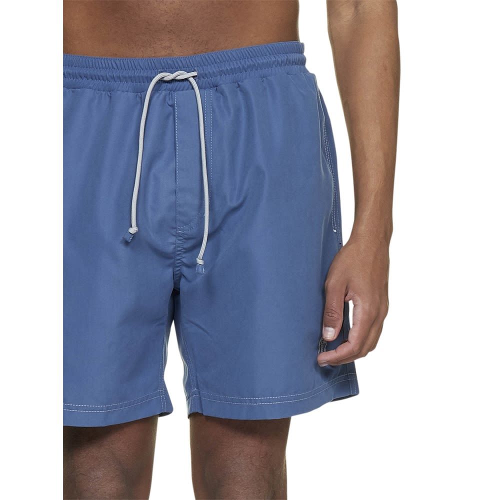 Brunello Cucinelli Embroidered Emblem Swim Shorts In Blue