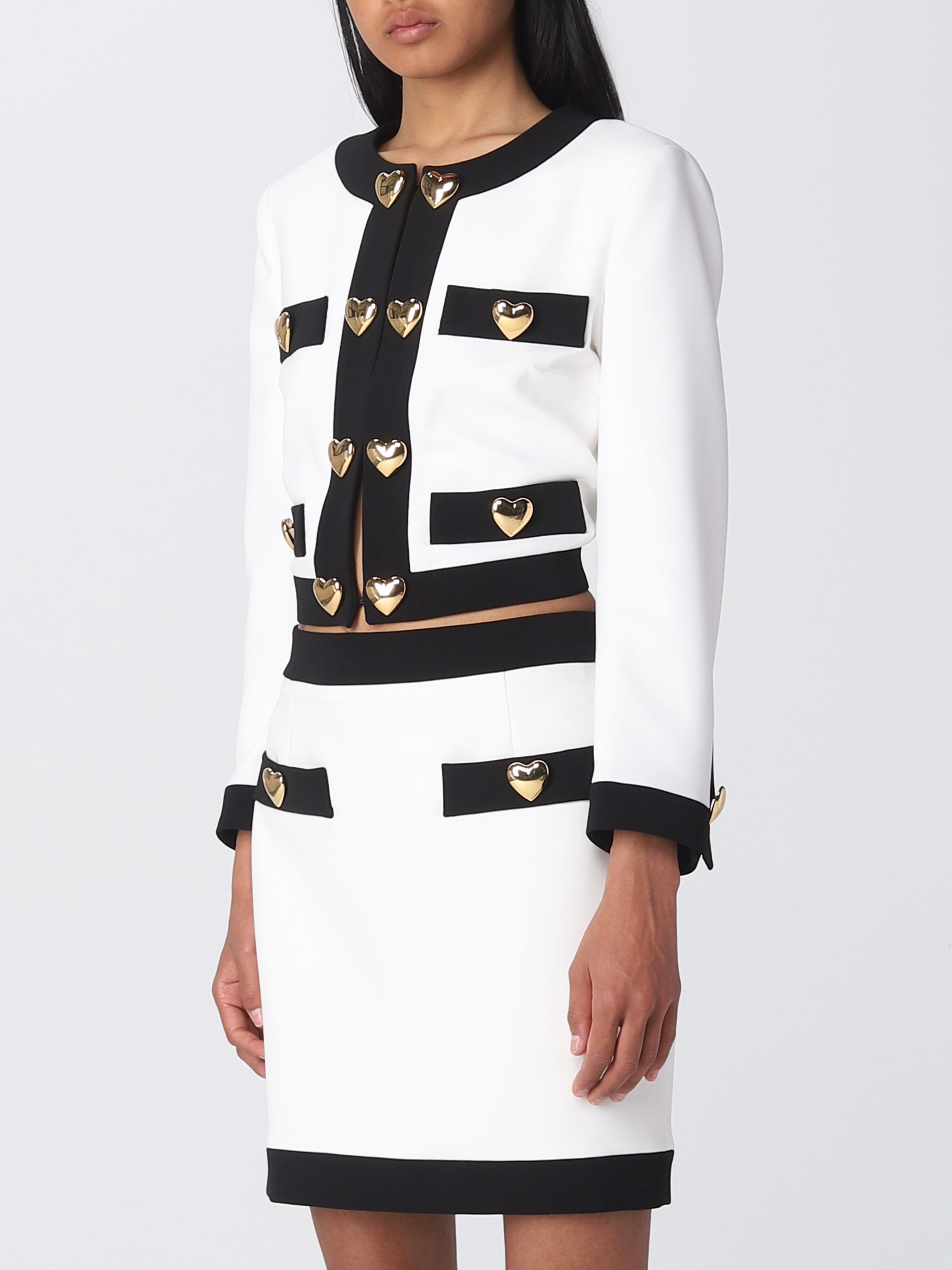 Moschino Heart-embellished Cropped Jacket In White