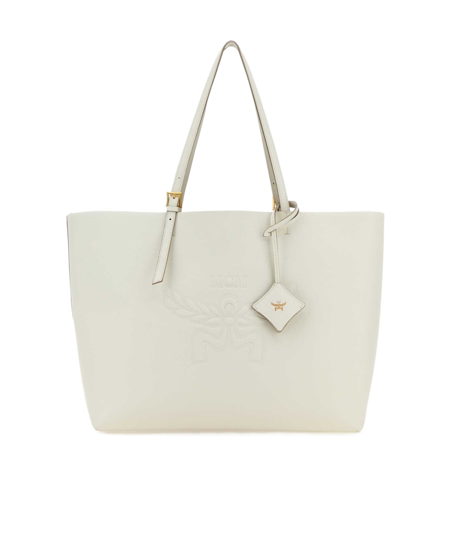 Mcm Logo Debossed Tote Bag In White