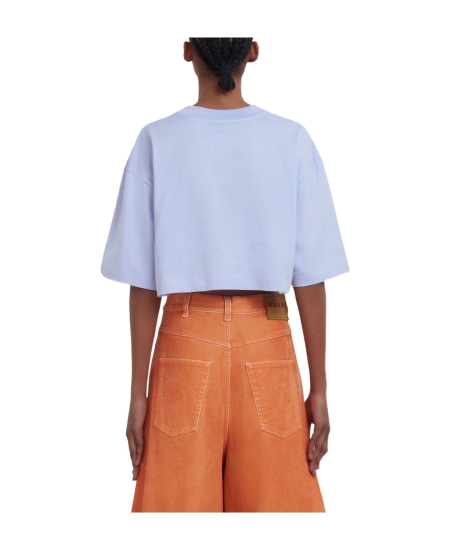 Marni Graphic-logo-print Cropped T-shirt In Blue