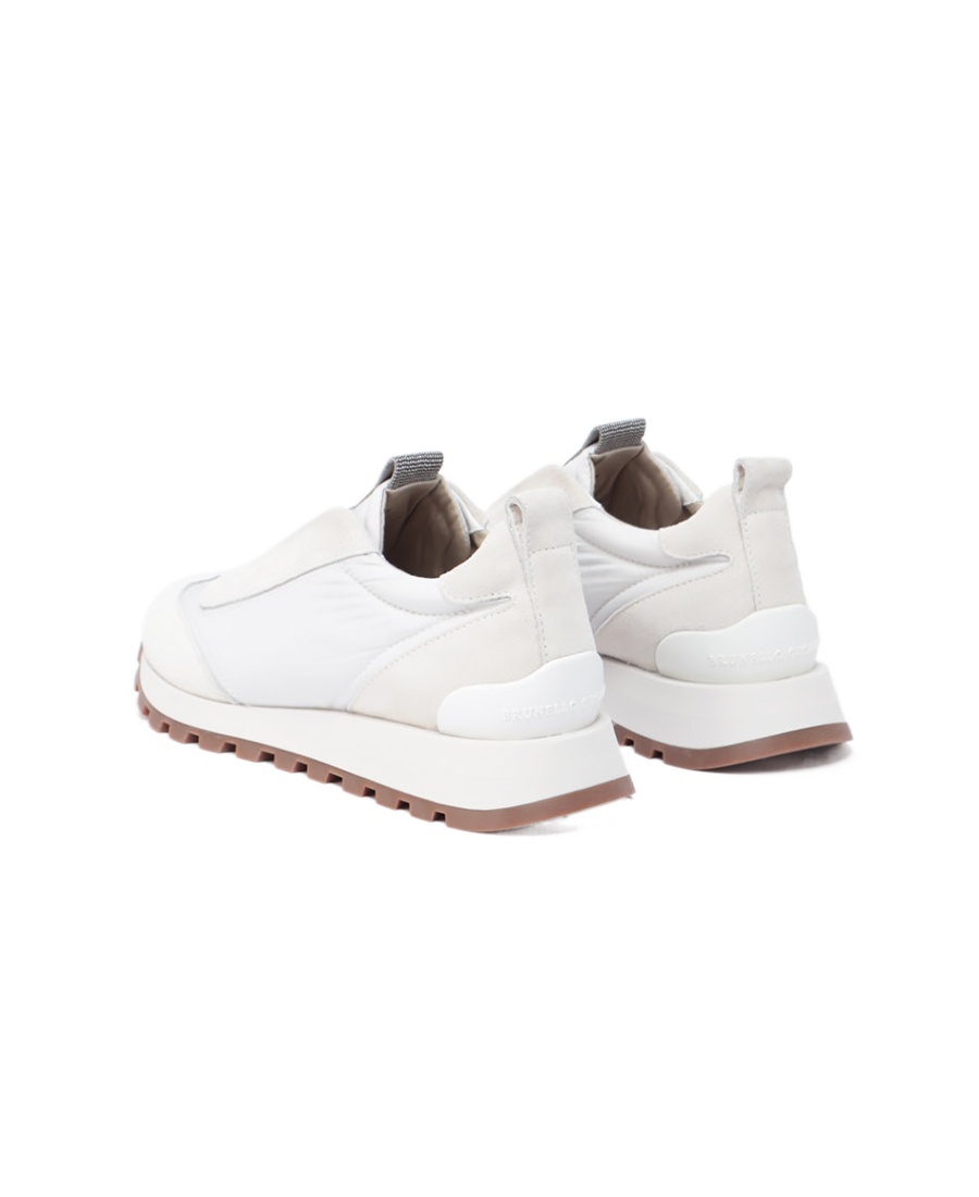 Brunello Cucinelli Women Slip On Sneakers In Leather And Fabric In Neutral