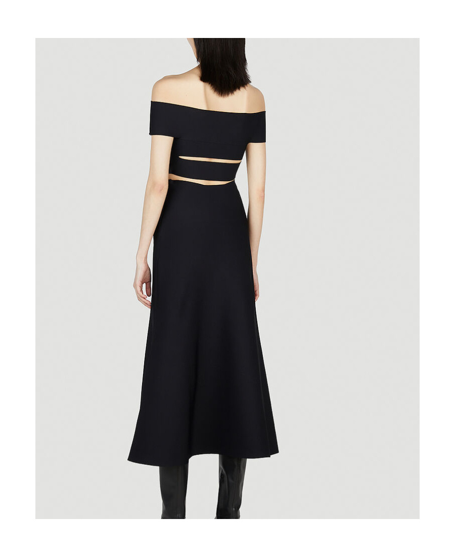 Alexander Mcqueen Off-shoulder Flared Midi Dress In Black