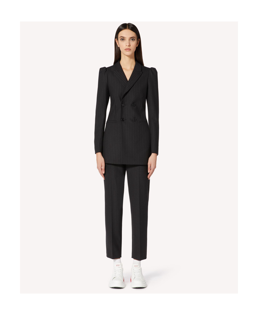 Red Valentino Striped Double-breasted Suit Jacket In Black