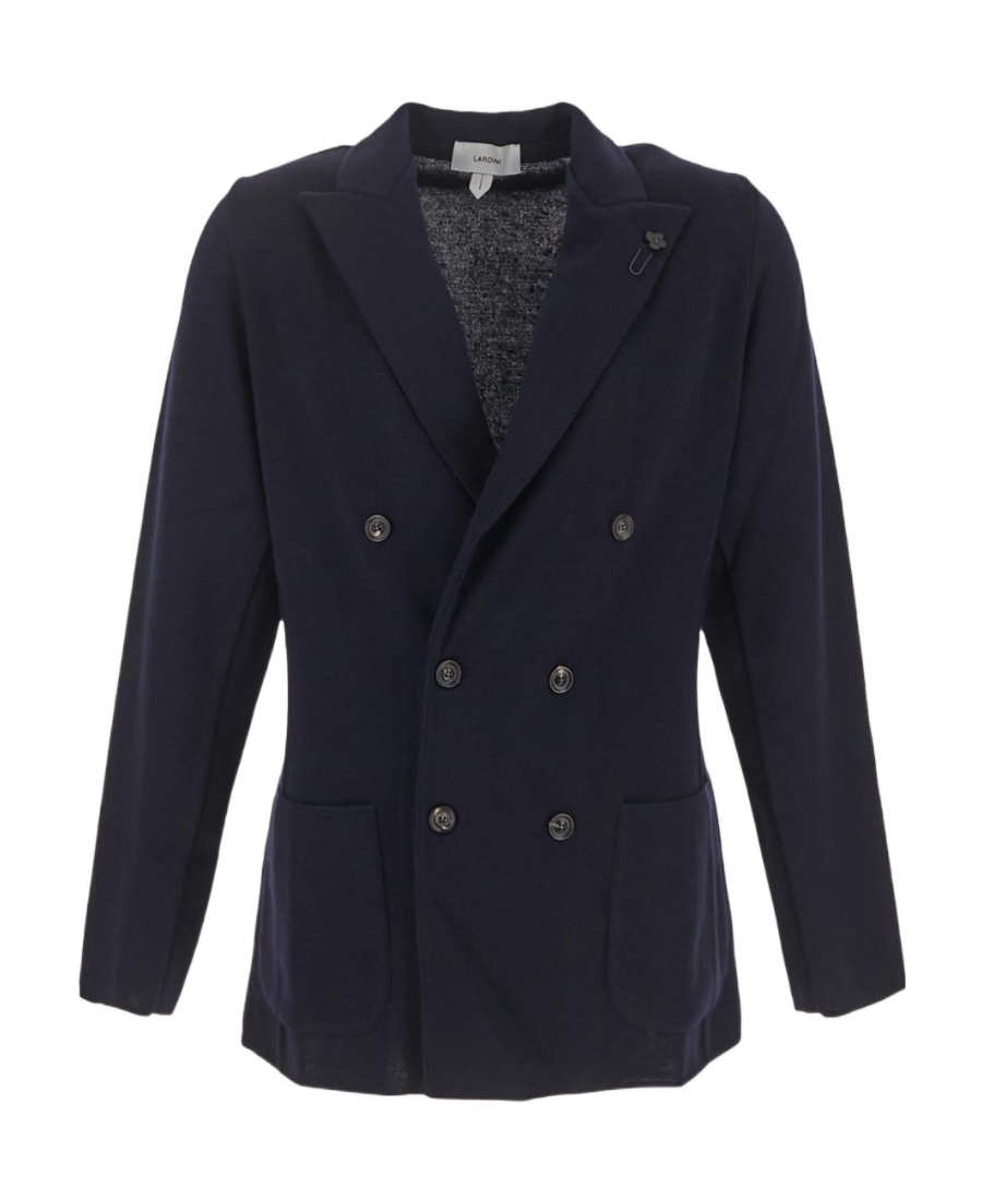 Lardini Double-breasted Knit Jacket In Blue