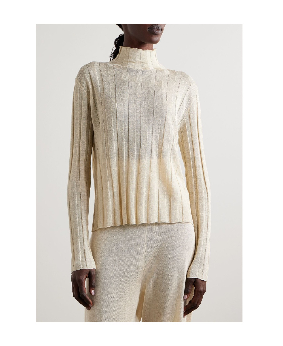 Shop The Row Ribbed Linen-silk Blend Jumper In Nude