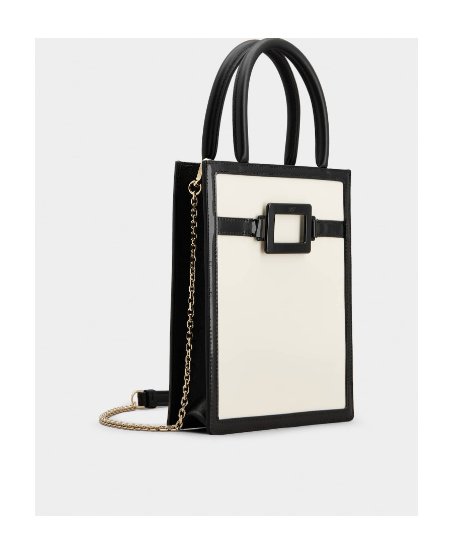 Roger Vivier Belle Vivier Voyage Lacquered Buckle Mini Tote Bag In White