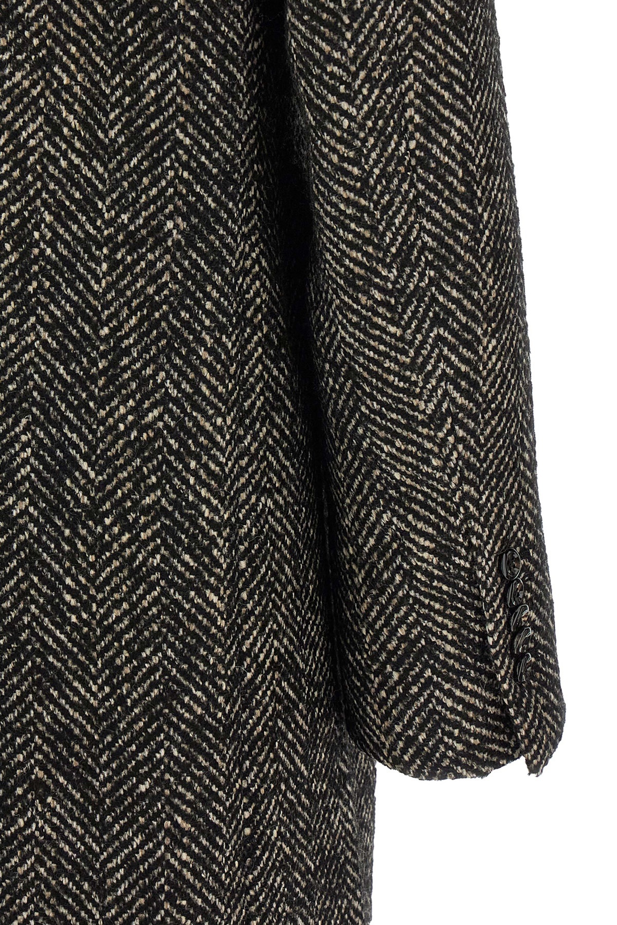 Tagliatore Herringbone Double Breasted Long Sleeve Coat In Black