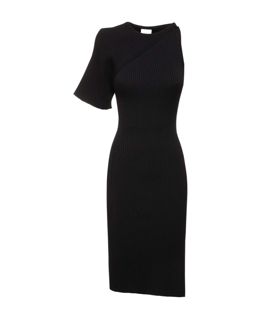 Courrèges Asymmetric Ribbed Knit Mini Dress In Black