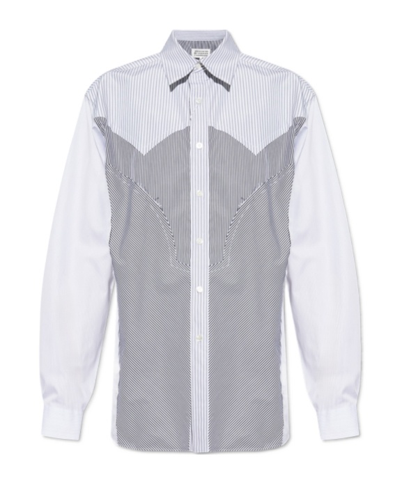 Maison Margiela Striped Patchwork Shirt In White