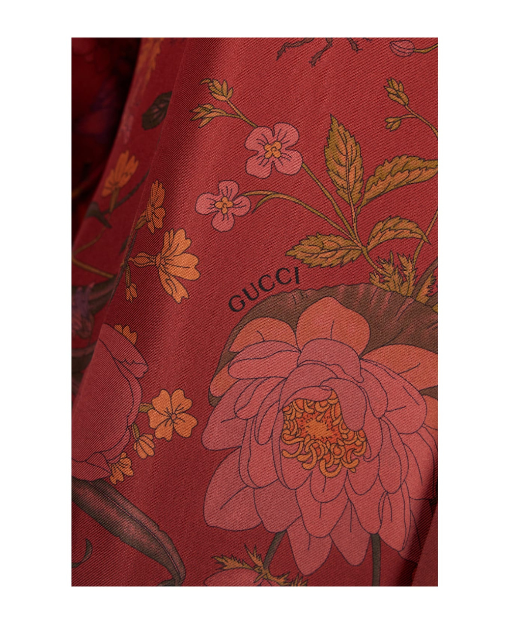 Gucci Silk Floral Shirt In Burgundy