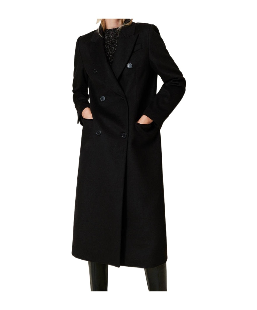 Twinset Double-breasted Coat In Black