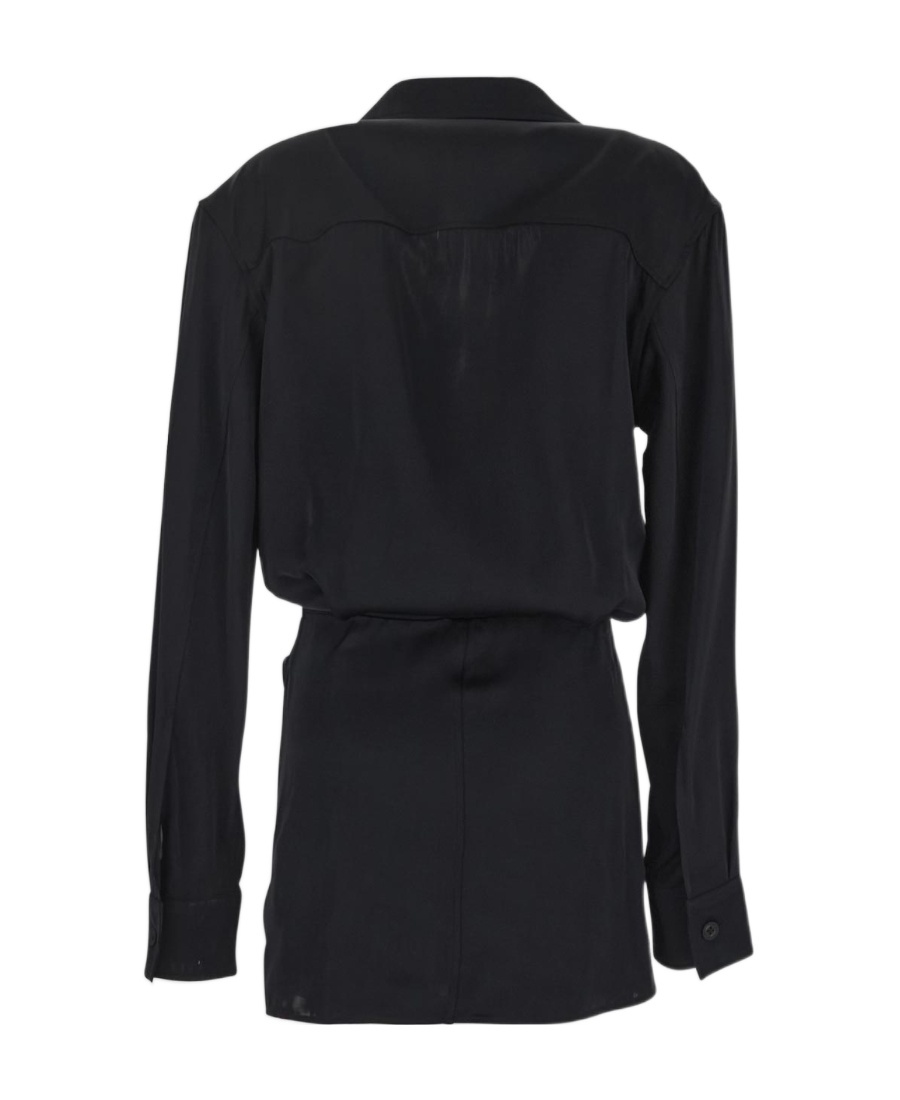 Off-white Satin Twist Shirt With Draping In Black