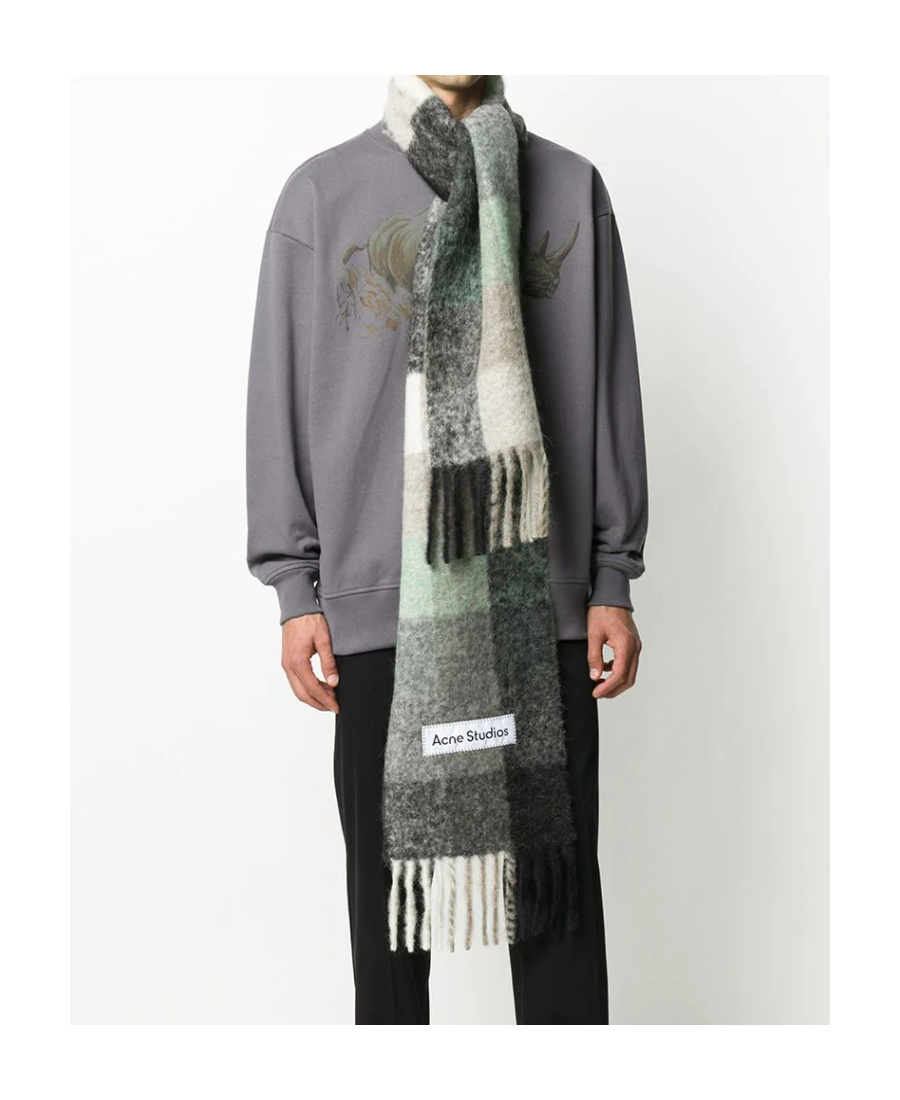 Shop Acne Studios Multi Check Scarf In Gray