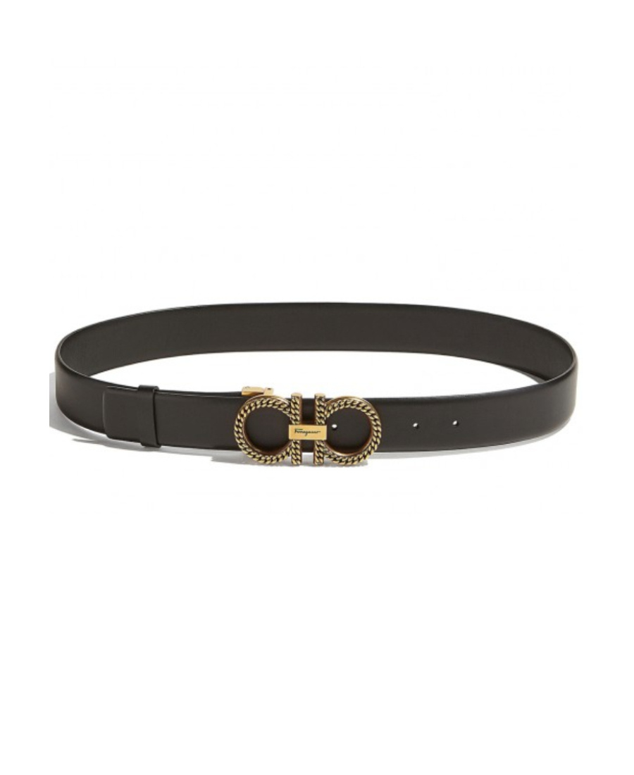 Shop Ferragamo Double Gancini Buckle Belt In Black