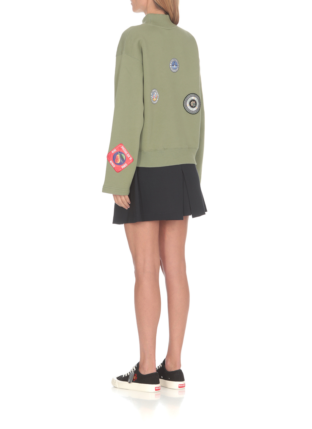 Kenzo Badges Patch Knitted High-neck Sweatshirt In Green