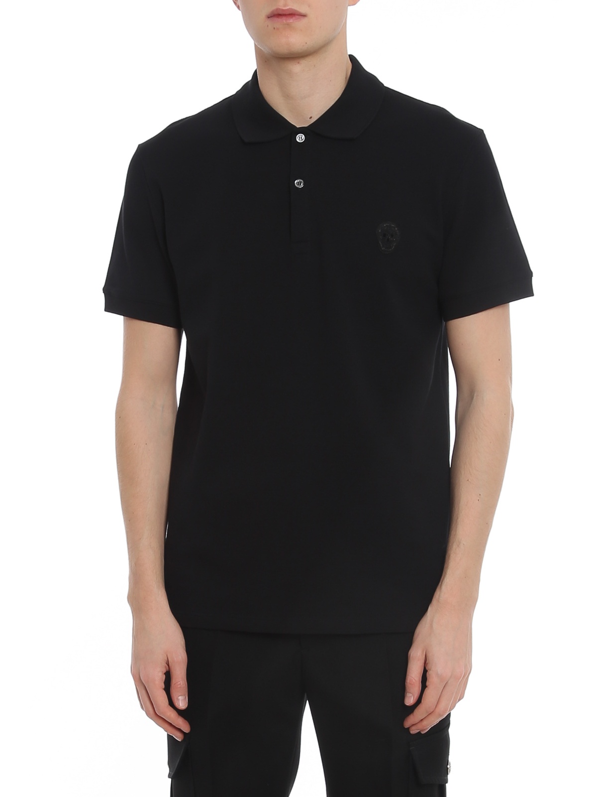 Alexander Mcqueen Seal Logo-embroidered Polo Shirt In Black