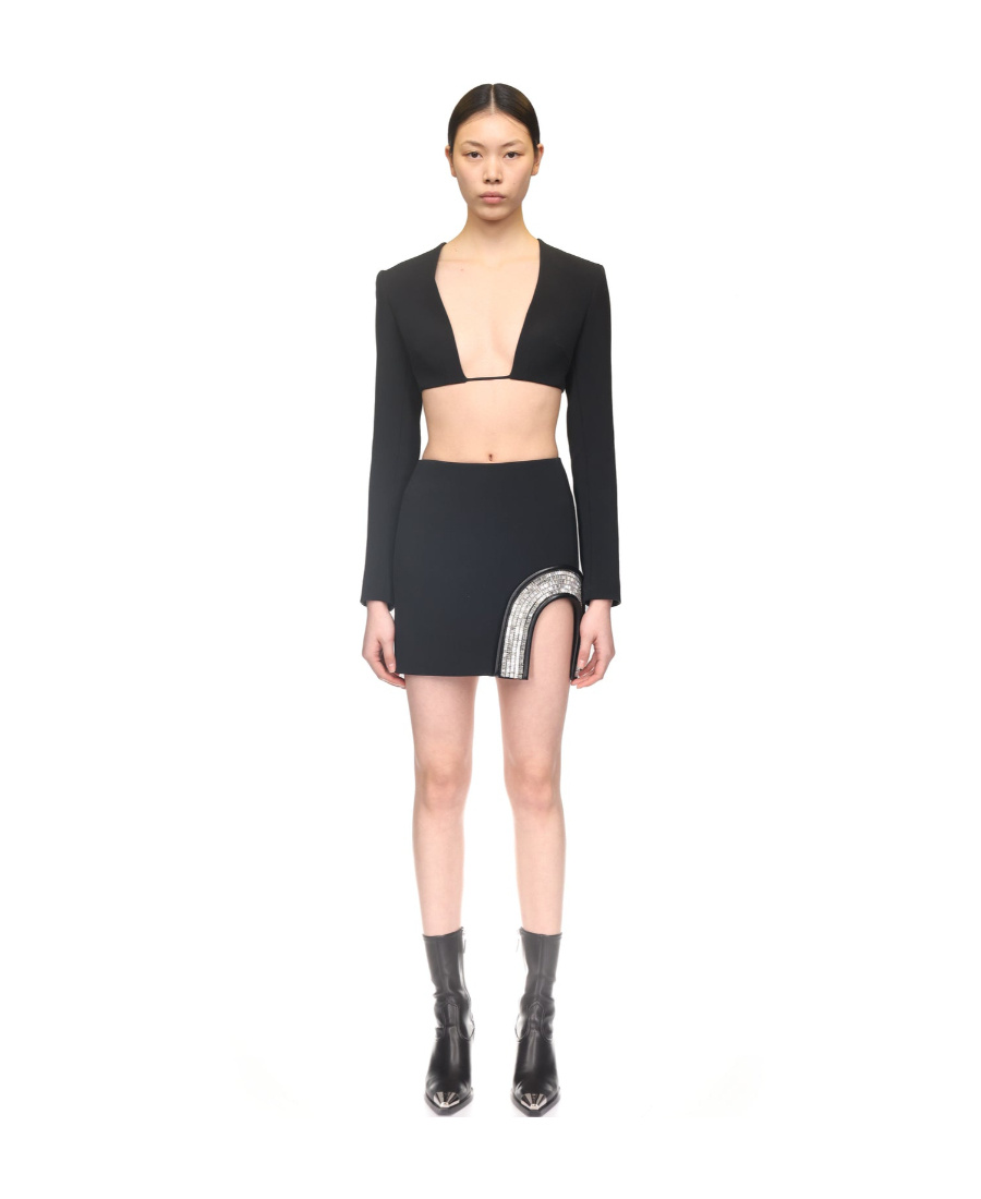 Shop David Koma Plunging-neck Crop Top In Black