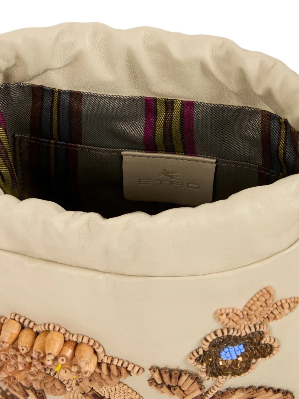 Etro Small Leather Kalispera Bag With Beads And Fringing In Pattern