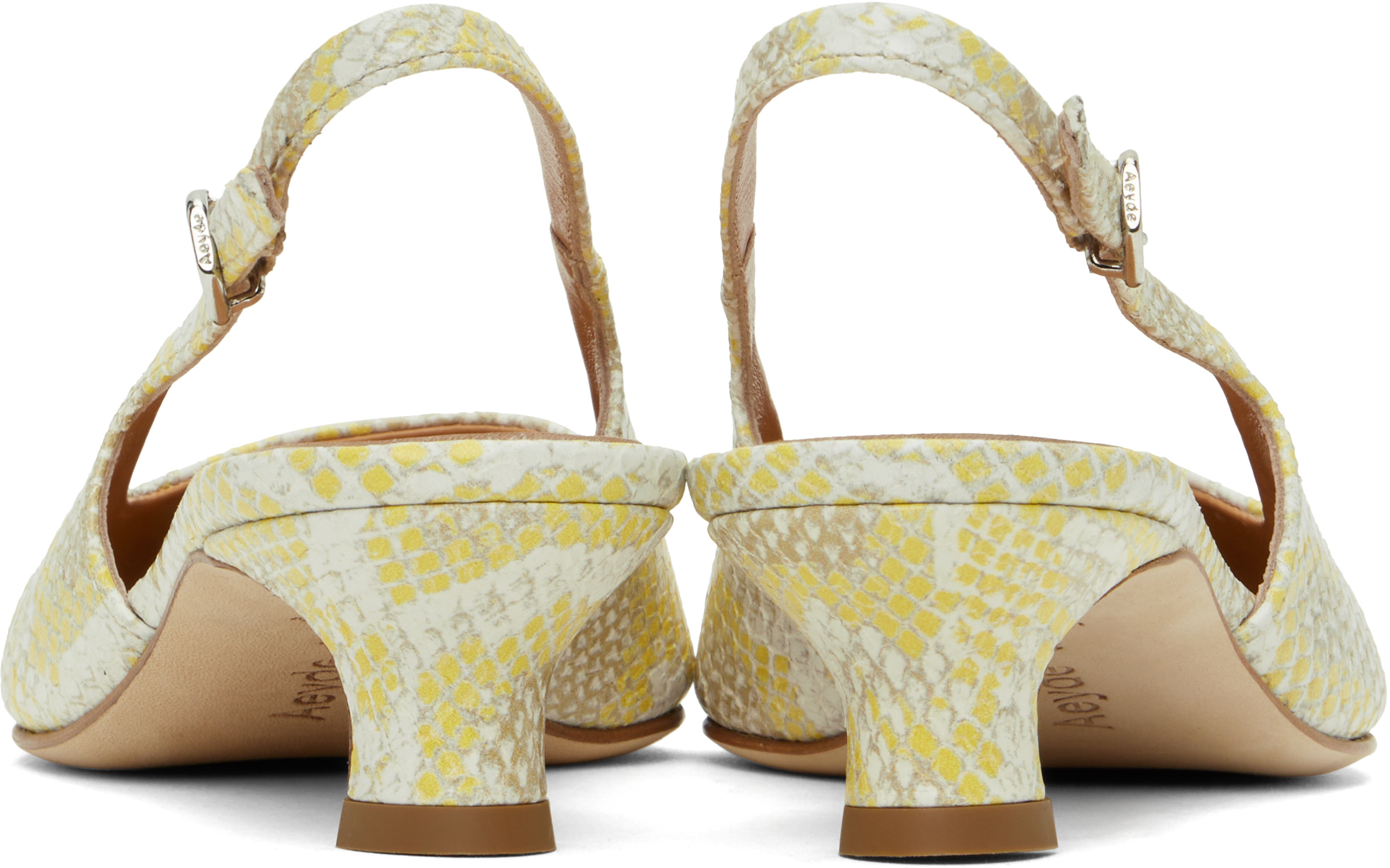 Aeyde Yellow Catrina Leather Slingback Heels In Nude
