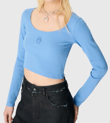 Marine Serre Moon-logo Round-neck Top In Blue
