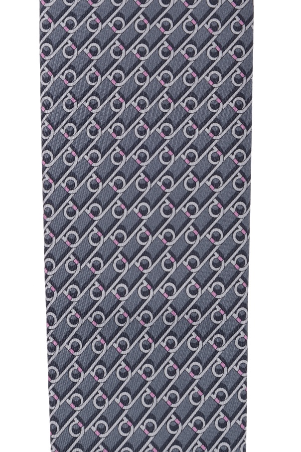 Ferragamo Gancini-print Tie In Gray