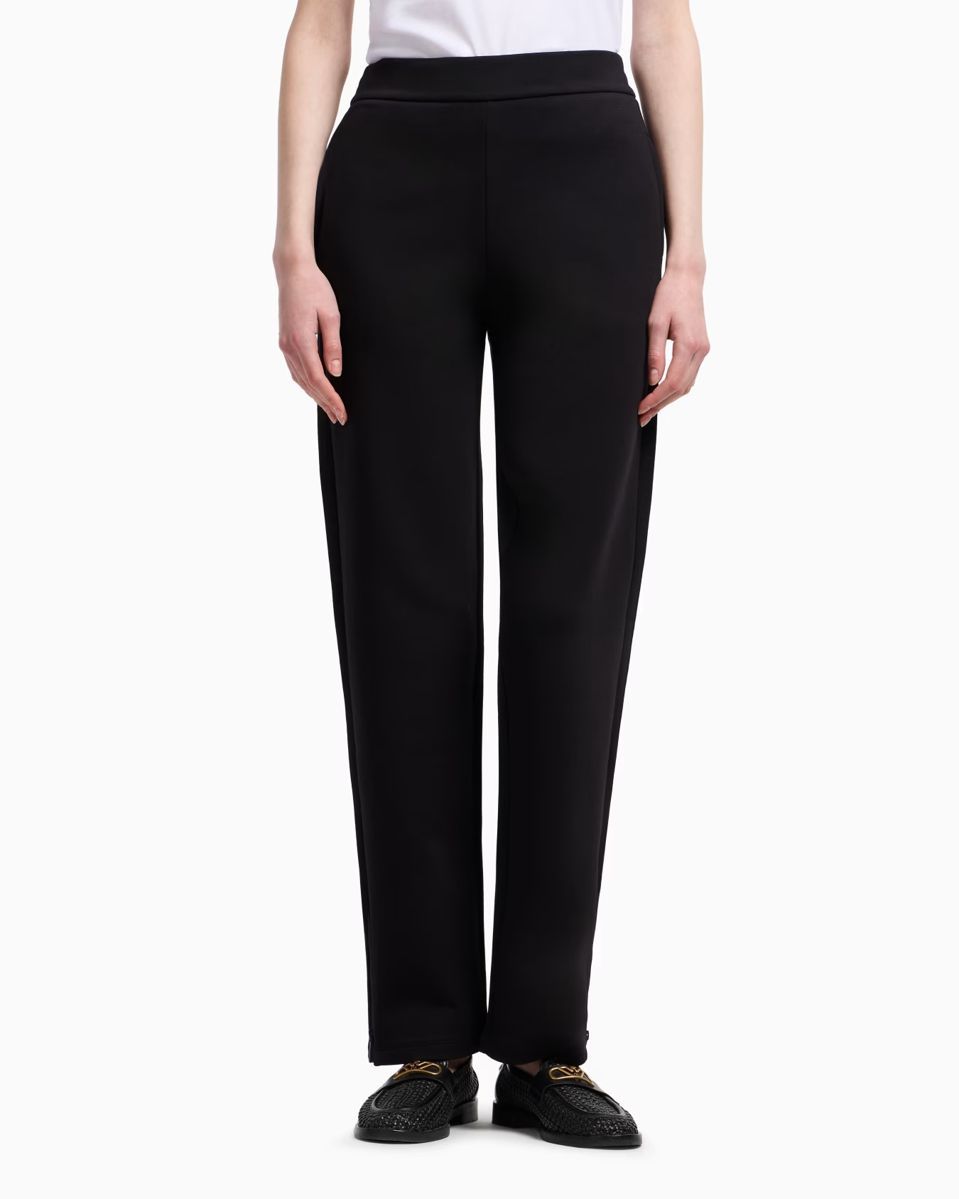 Emporio Armani Travel Essentials Capsule Collection Viscose-blend Trousers With An Embossed Motif In Black