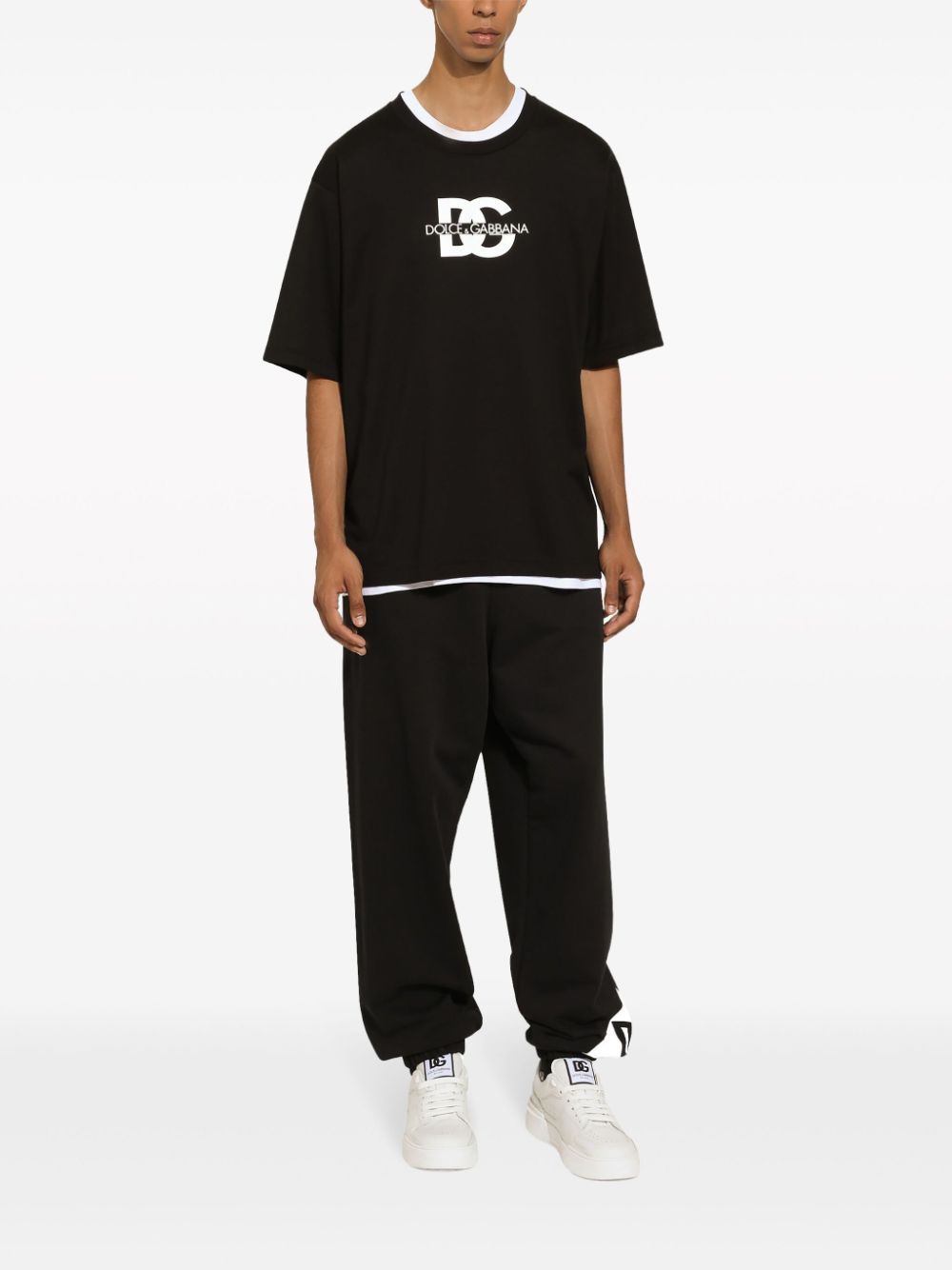 Dolce & Gabbana Black T-shirt With Crew Neck And Printed Logo On The Front In Black