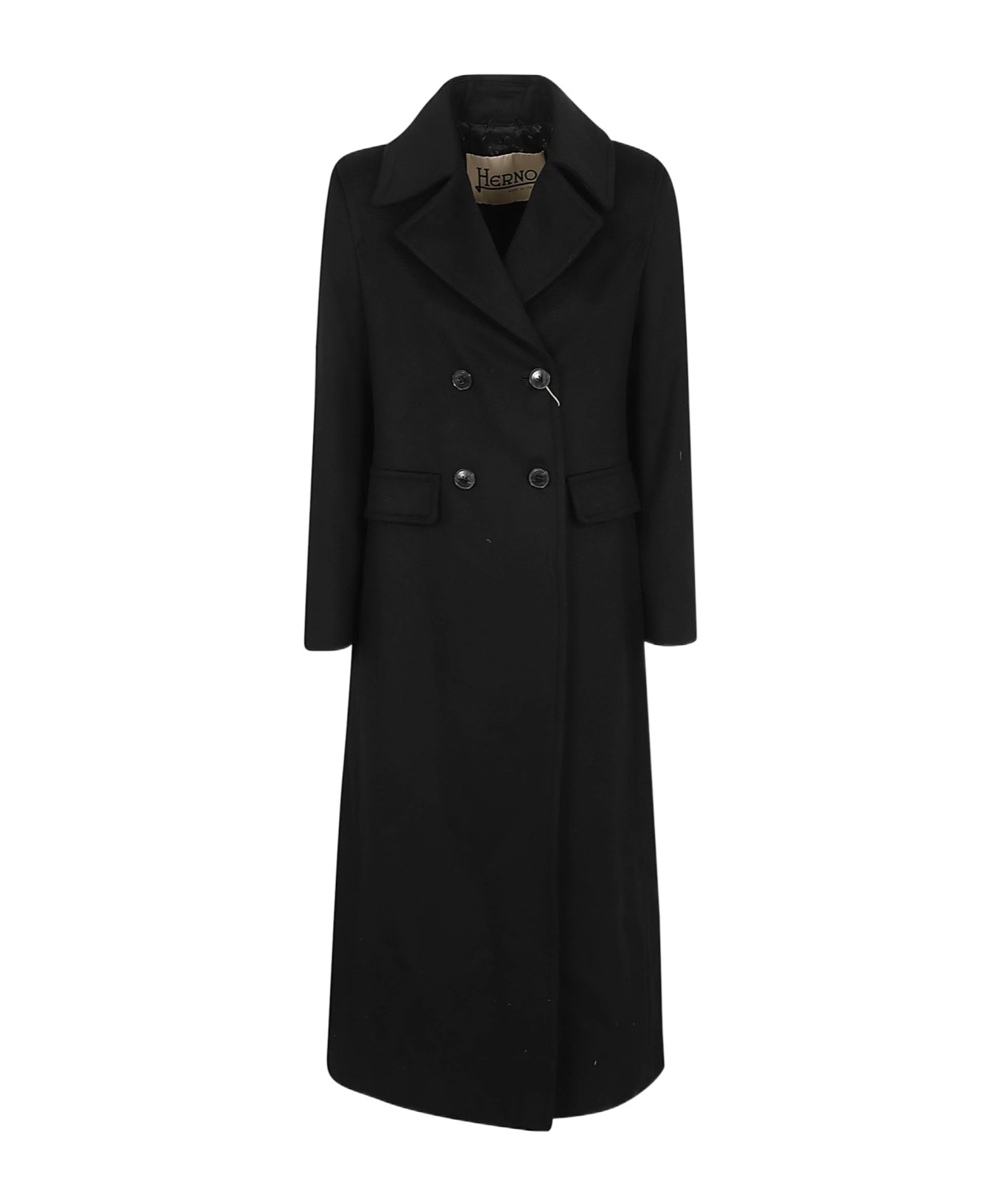 Herno Wool Coat With Pointed Lapels And Pockets In Black