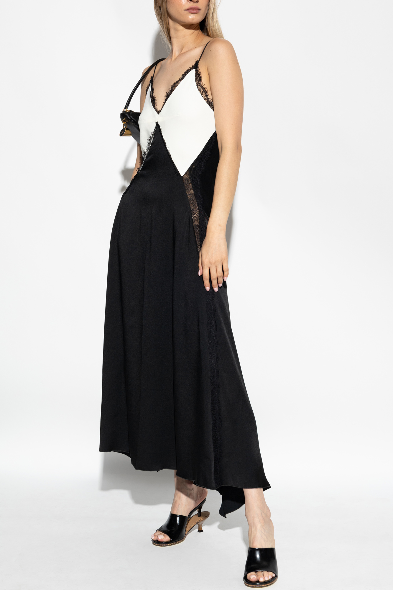 Victoria Beckham Lace-trimmed Satin Midi Dress In Black