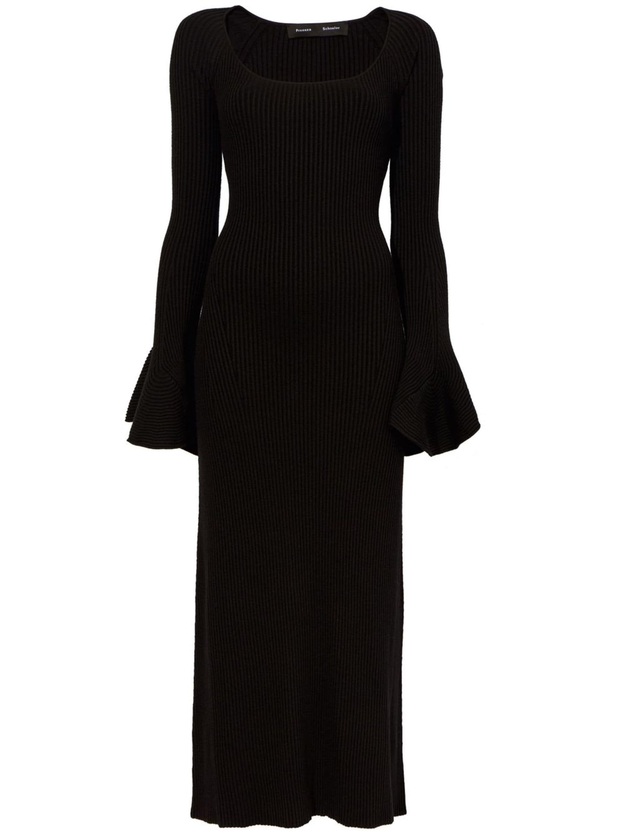 PROENZA SCHOULER RIBBED-KNIT FLUTE-SLEEVED DRESS