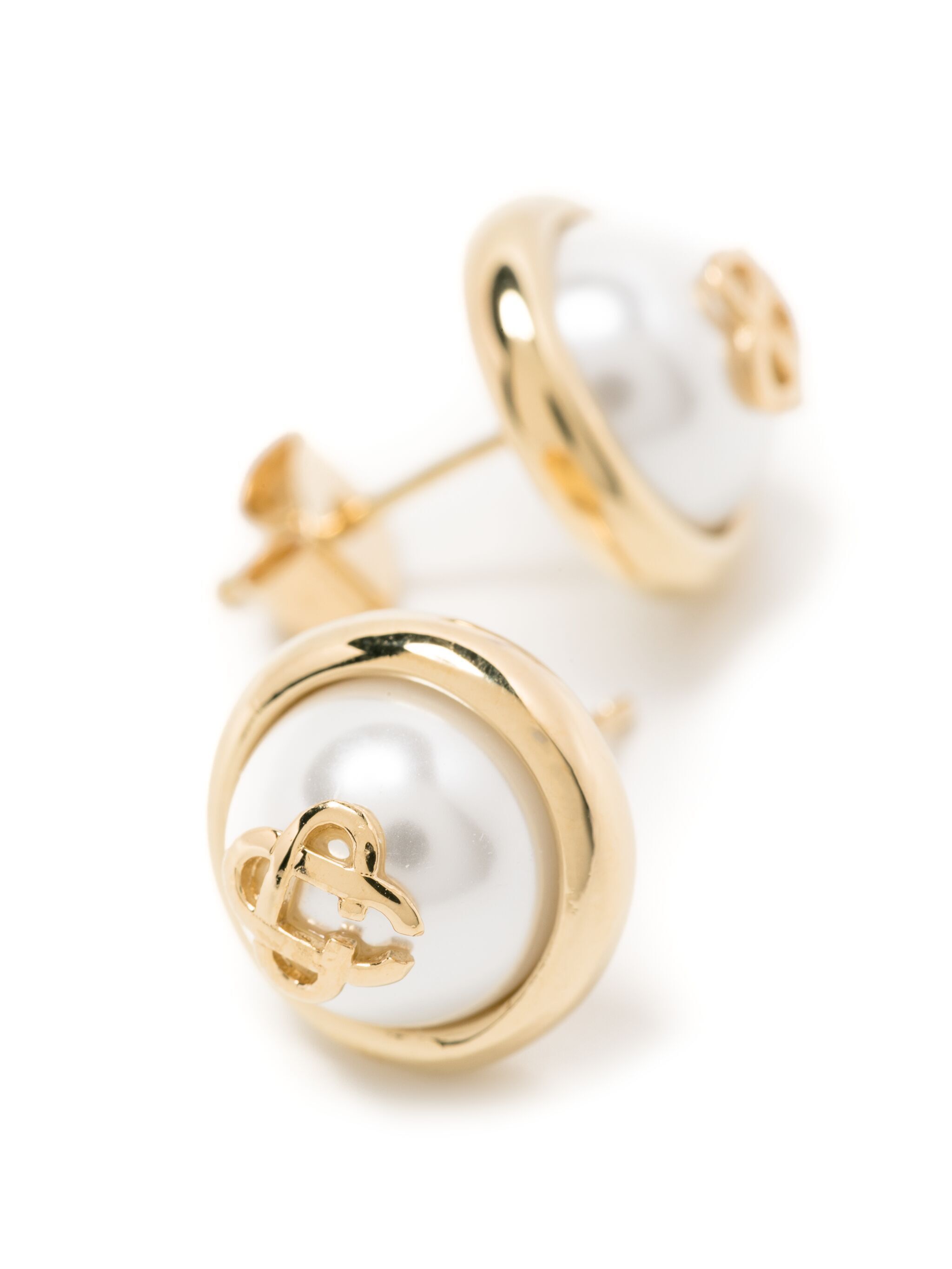 CASABLANCA PEARL LOGO-STUD EARRINGS