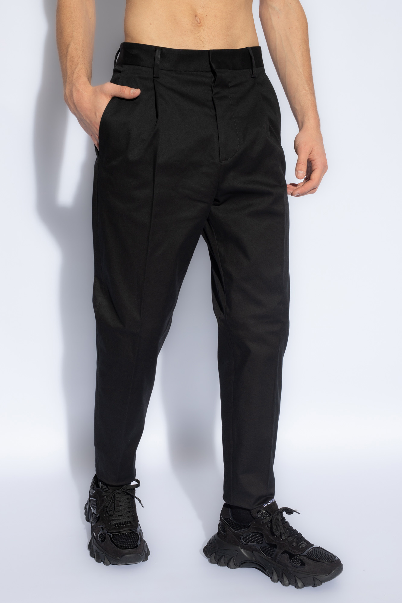 Dsquared2 Cotton Tailored Straight-leg Trousers In Black