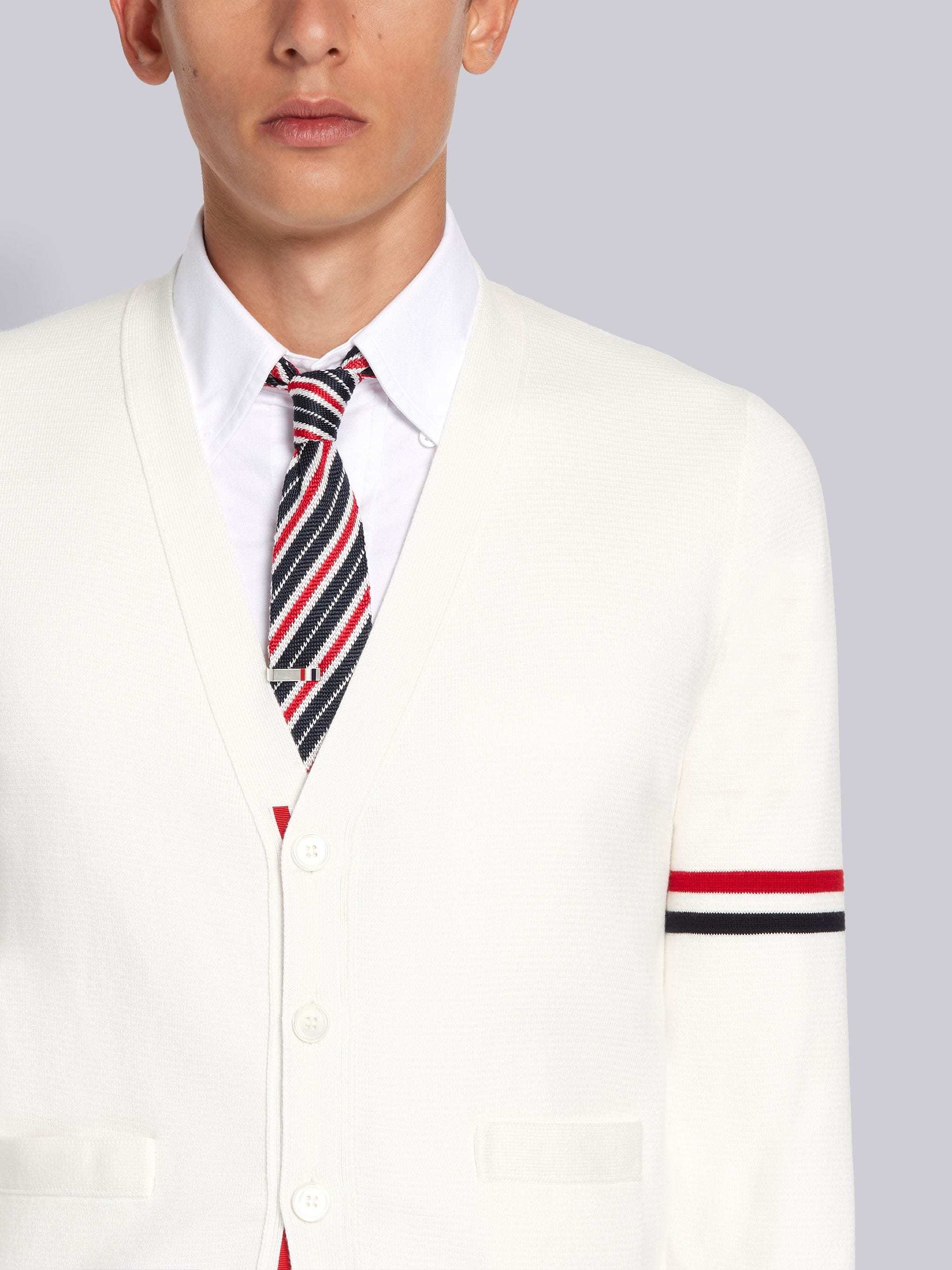 Thom Browne Tri-colour Stripe Sleeve Sweater In White