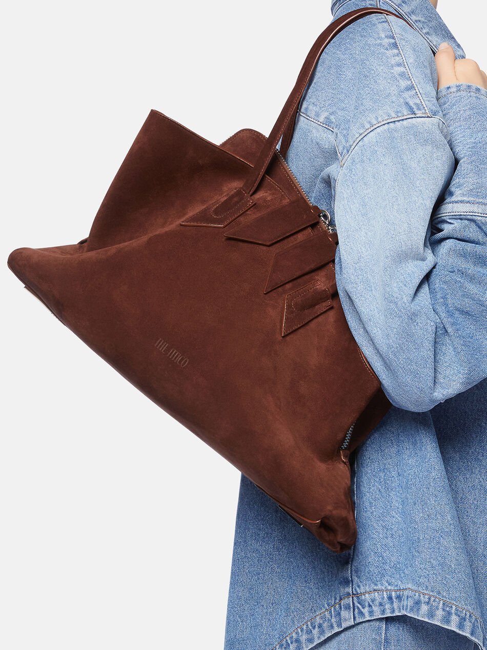 Attico Medium La Passeggiata Suede Tote Bag In Brown