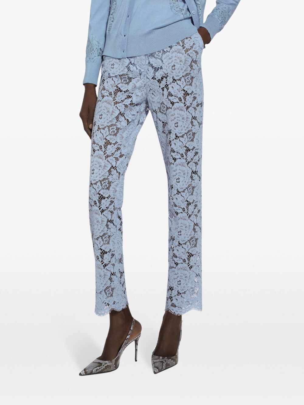 Dolce & Gabbana Light Blue Embroidered Lace Trousers In Blue