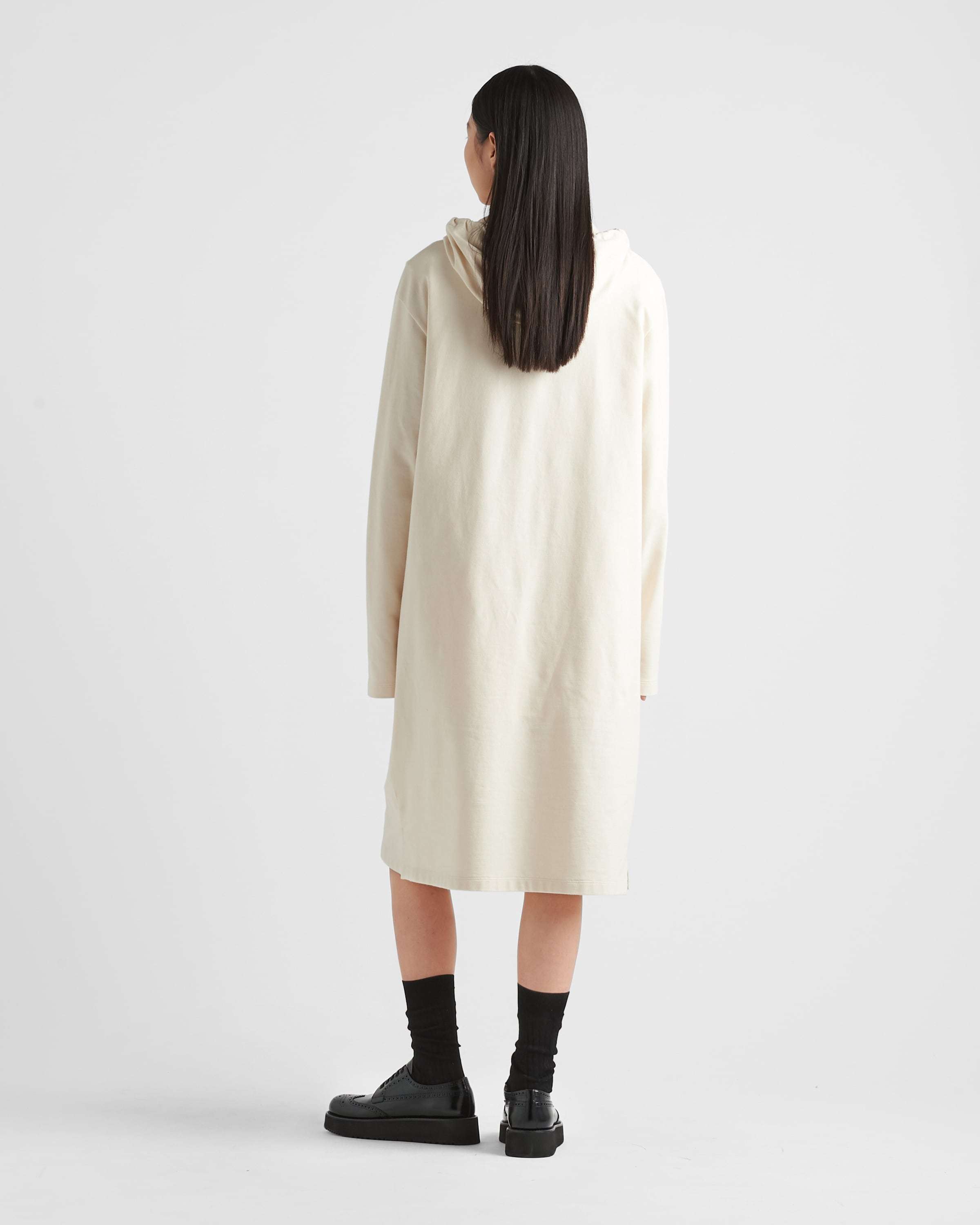 Prada Triangle-logo Fleece Hoodie Dress In Nude
