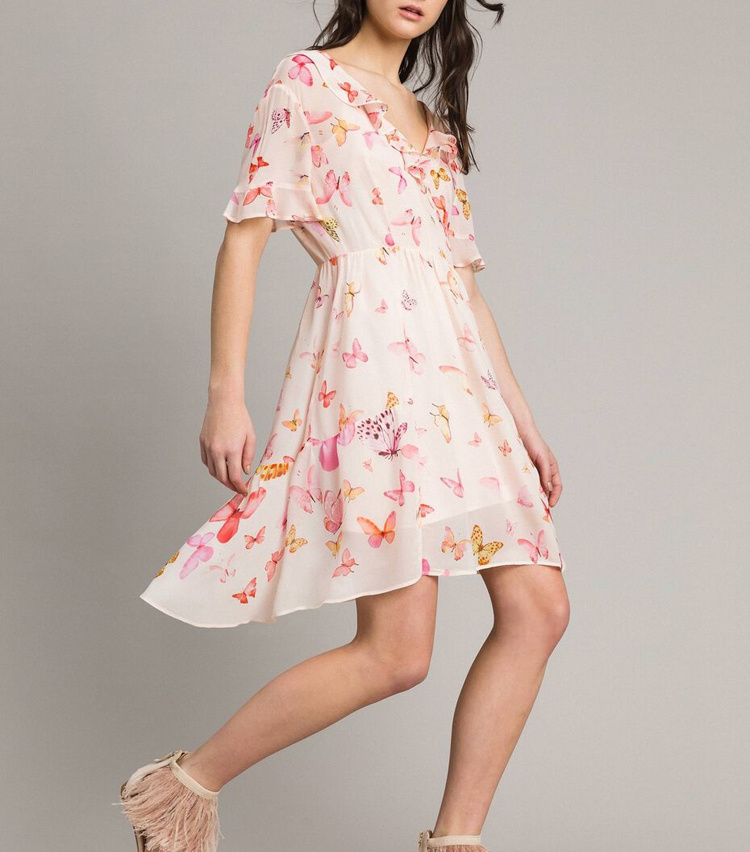 Twinset Butterfly Printed Dress In Pink