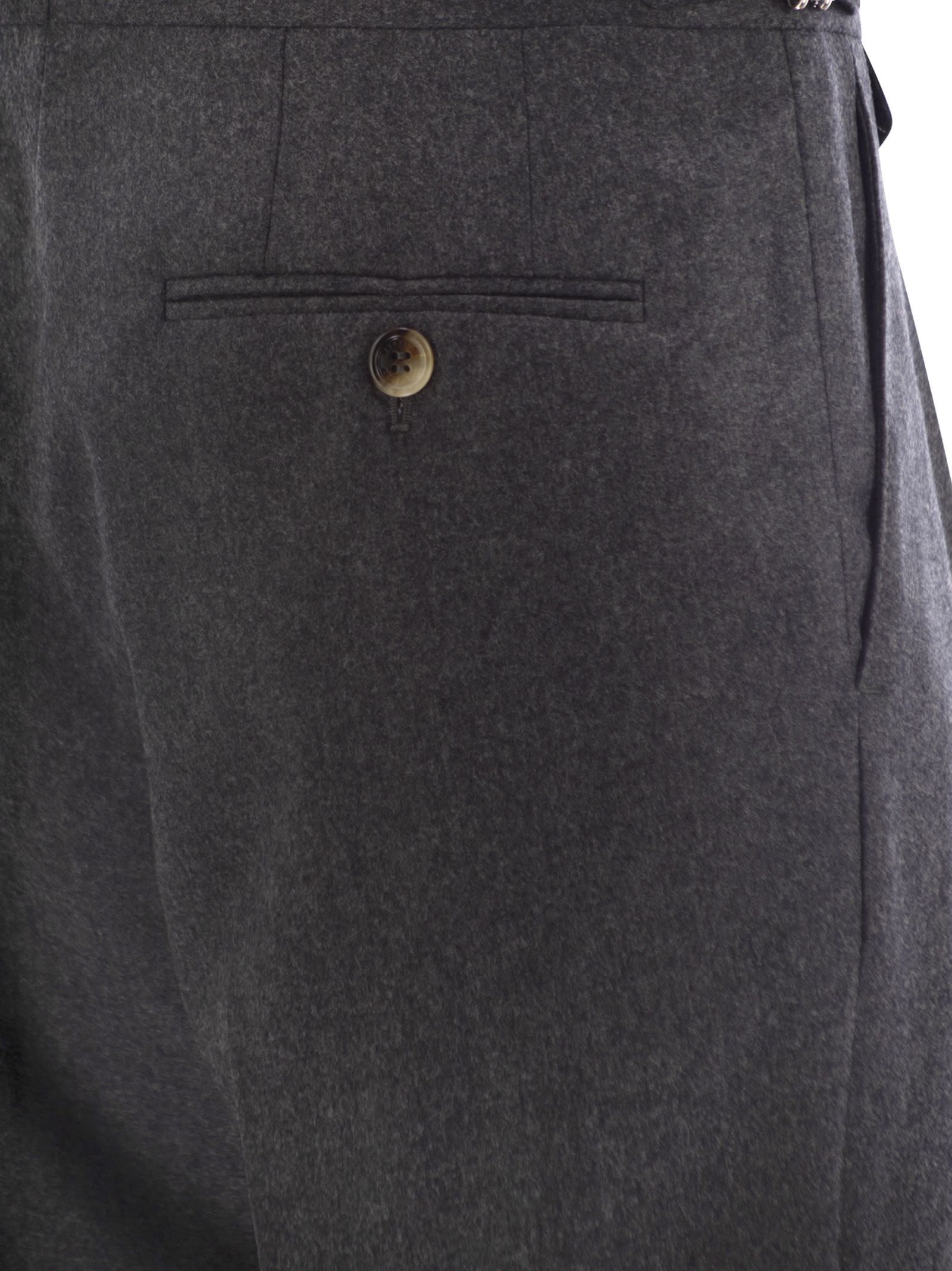Brunello Cucinelli Men Tailor-fit Trousers In Virgin Wool Canvas With Double Inverted Darts And Buck In Black