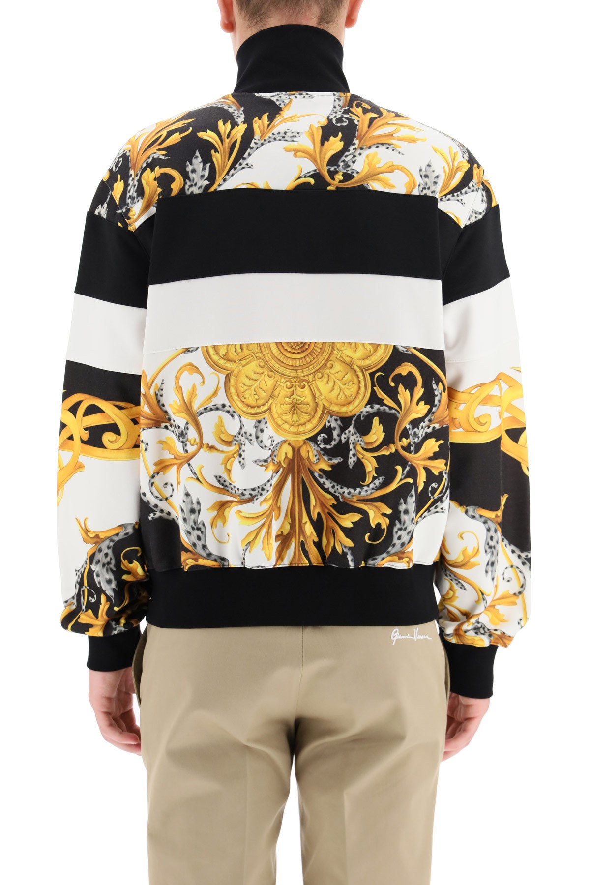 Versace Mixed Print Zip Sweatshirt In Black