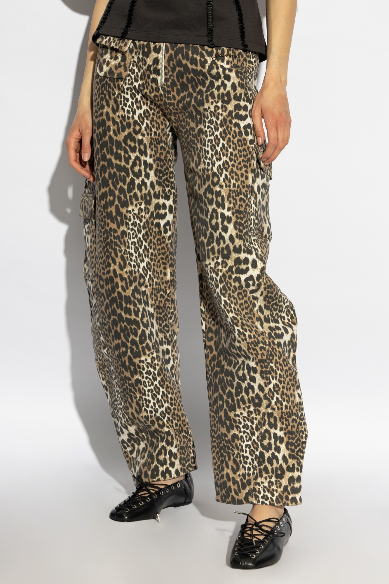 Ganni Cotton Pants In Brown