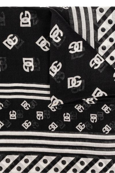Dolce & Gabbana Dolce Gabbana Logo Printed Frayed Edge Scarf In Black