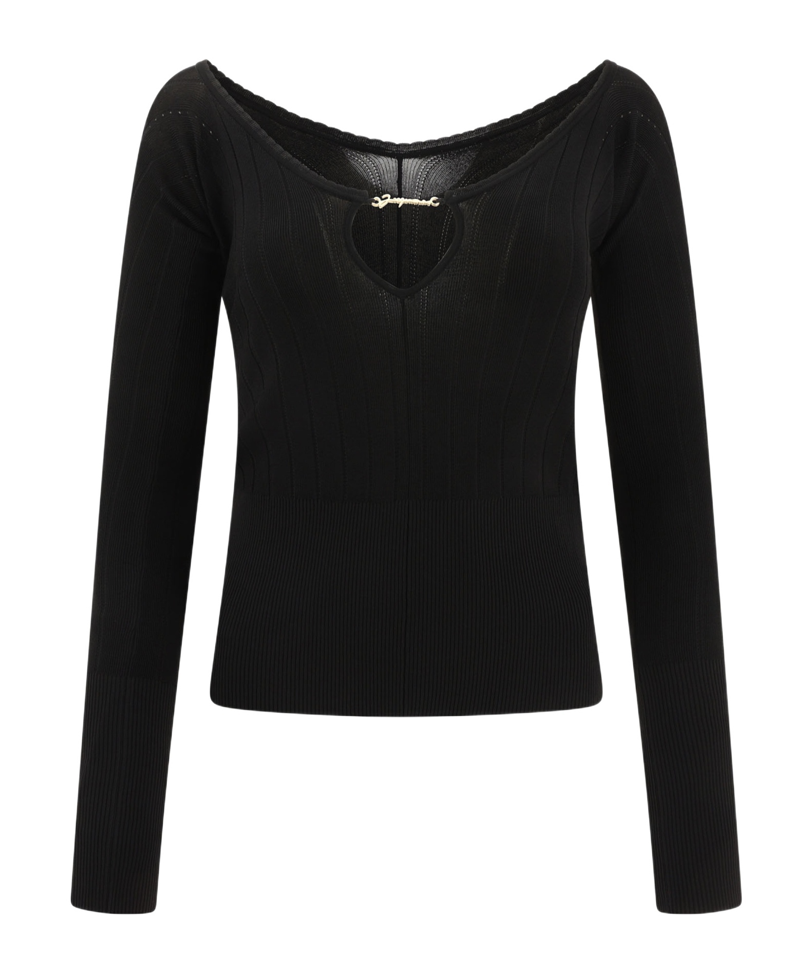 Jacquemus Black Long Sleeve Top With Logo Detail And Cut-out In Black