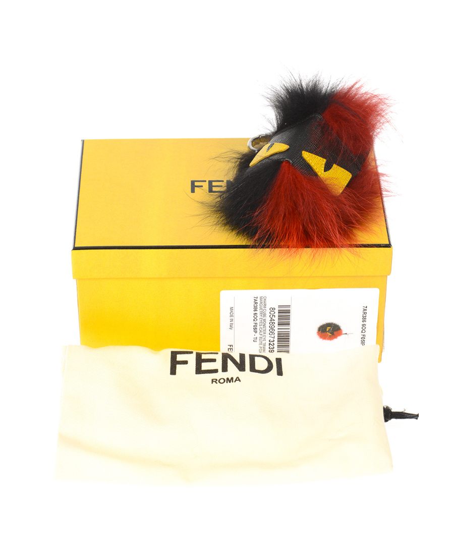 Fendi Eye Pattern Fox Fur Key Chain In Black